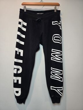 Tommy Hilfiger Sweatpants Medium Women's Y2k Black Logo Graphic Print Streetwear